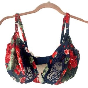 VINTAGE VALENTINO FLORAL SATIN AND LACE BRA SIZE 36D